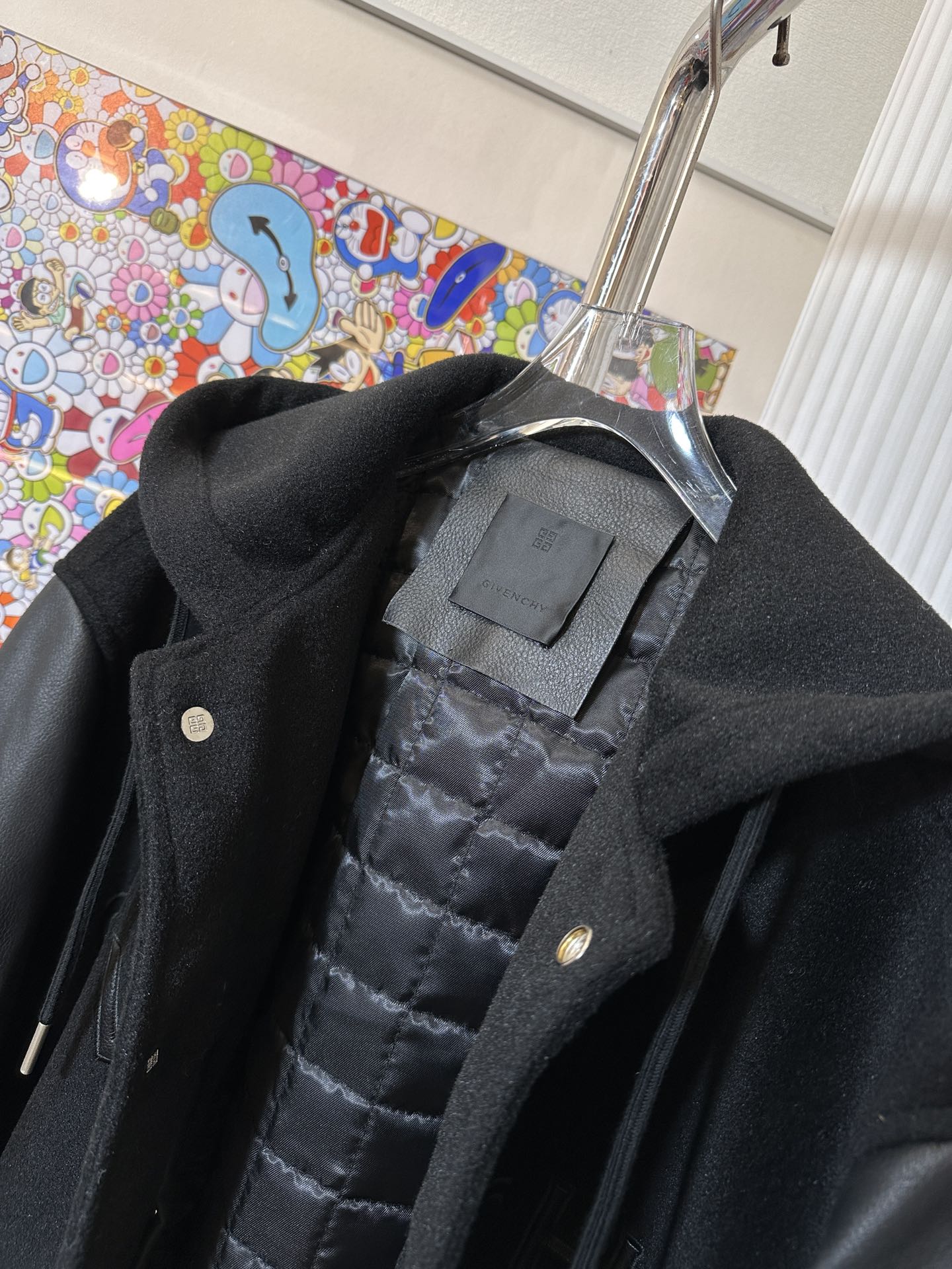 Veste de baseball à capuche en cuir patchwork classique