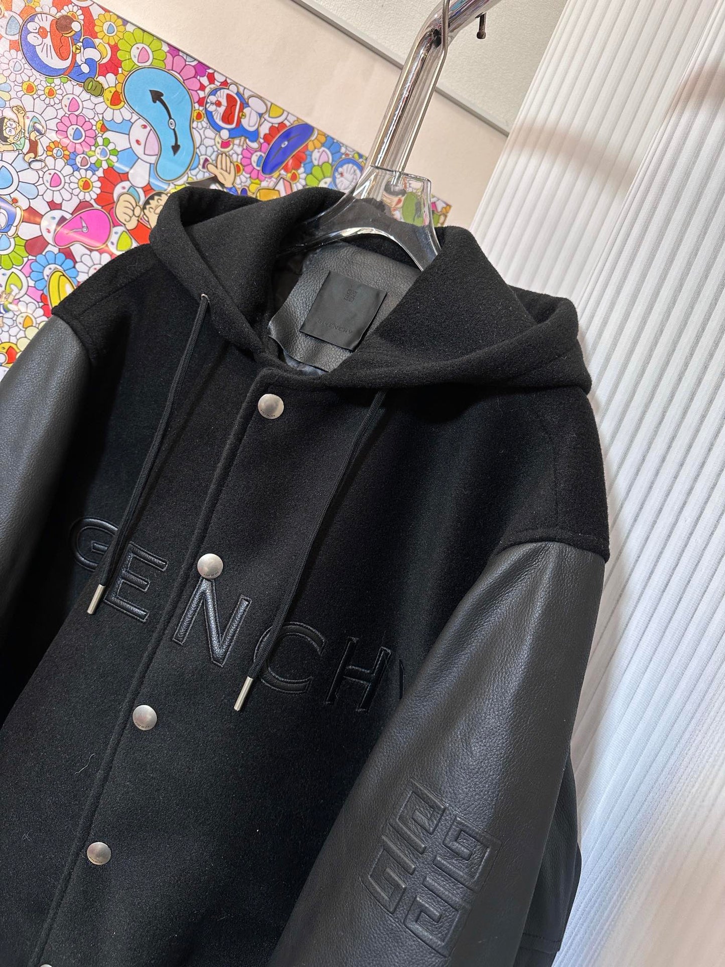 Veste de baseball à capuche en cuir patchwork classique