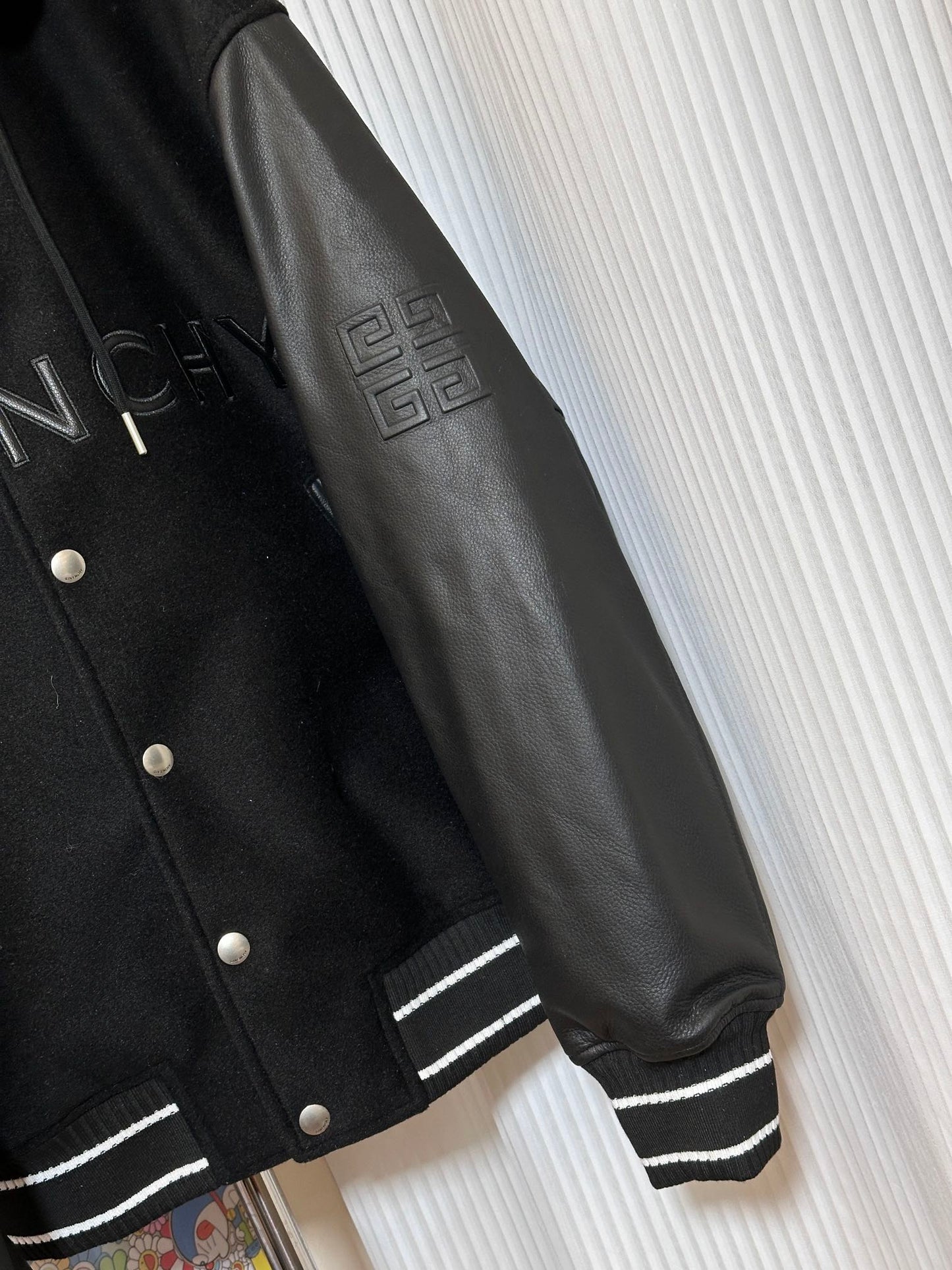 Veste de baseball à capuche en cuir patchwork classique