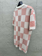 Green checkerboard woolen short sleeves