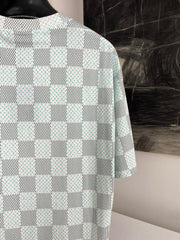 Green checkerboard print short sleeves