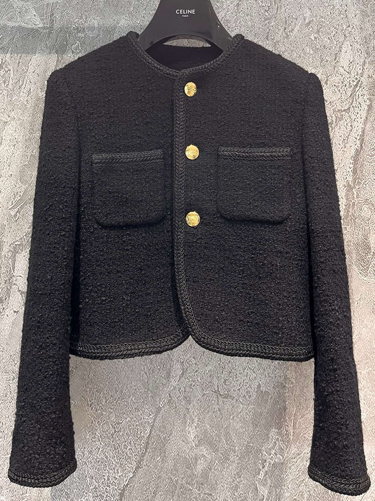 Veste en tweed noir et or