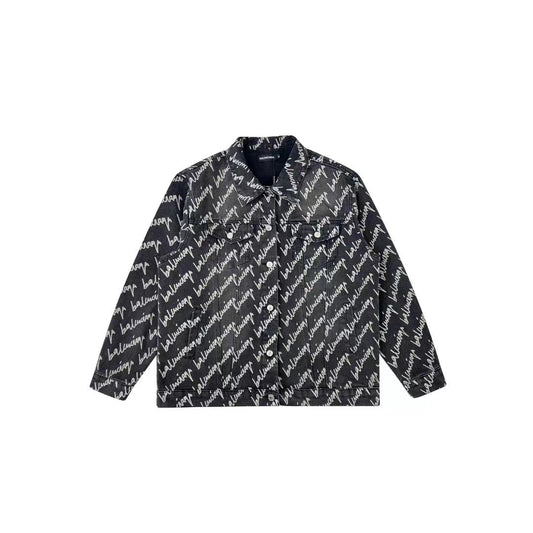 Robuste, gewaschene Jeansjacke mit Allover-Logodruck