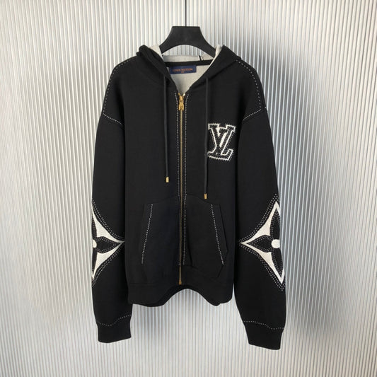 Nouveau sweat-shirt à capuche en coton avec fermeture éclair intarsia