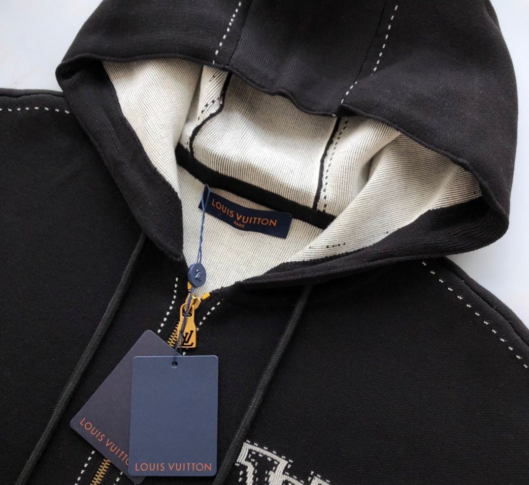 Neues Kapuzensweatshirt aus Baumwolle mit Intarsien-Reißverschluss