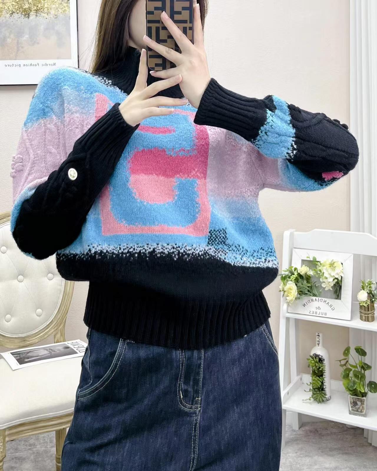 New Colorblock Long Sleeve Pullover Knitted Sweater