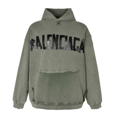 Masking tape distressed hooded sweatshirt