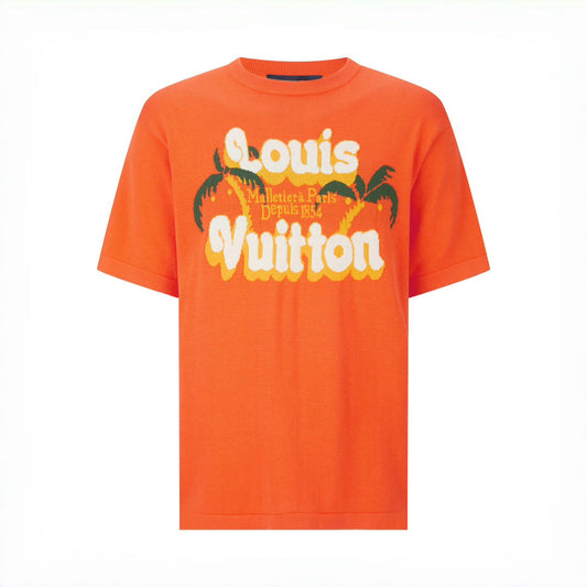 Manches courtes en tricot jacquard avec lettres en noix de coco