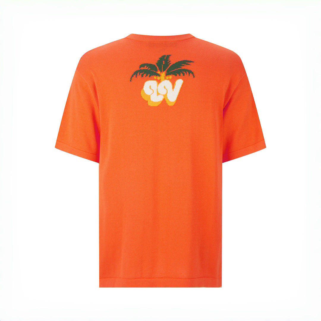 Manches courtes en tricot jacquard avec lettres en noix de coco