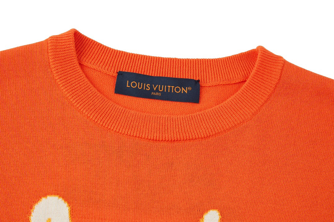 Manches courtes en tricot jacquard avec lettres en noix de coco