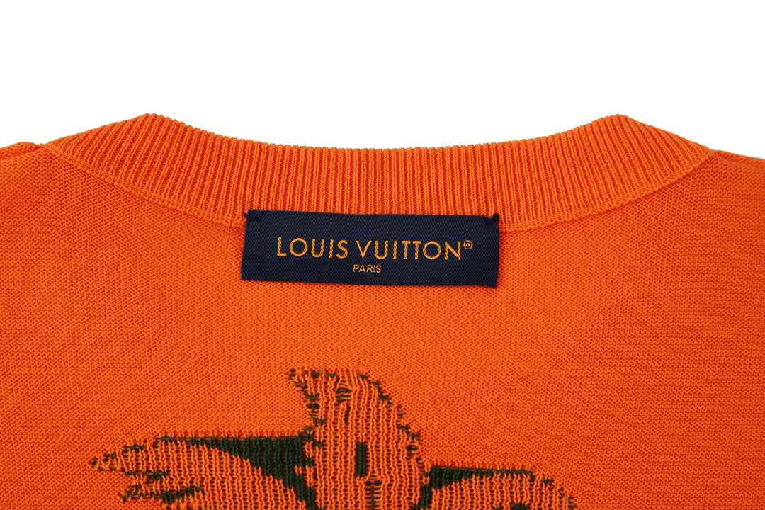 Manches courtes en tricot jacquard avec lettres en noix de coco