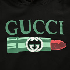 Sweat-shirt à capuche amovible avec manches imprimées rouge à lèvres