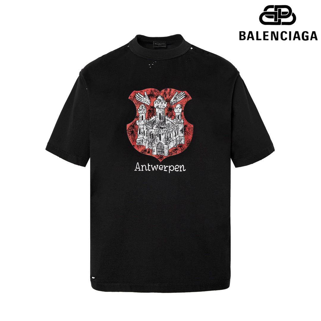 T-shirt à manches courtes avec motif château en détresse