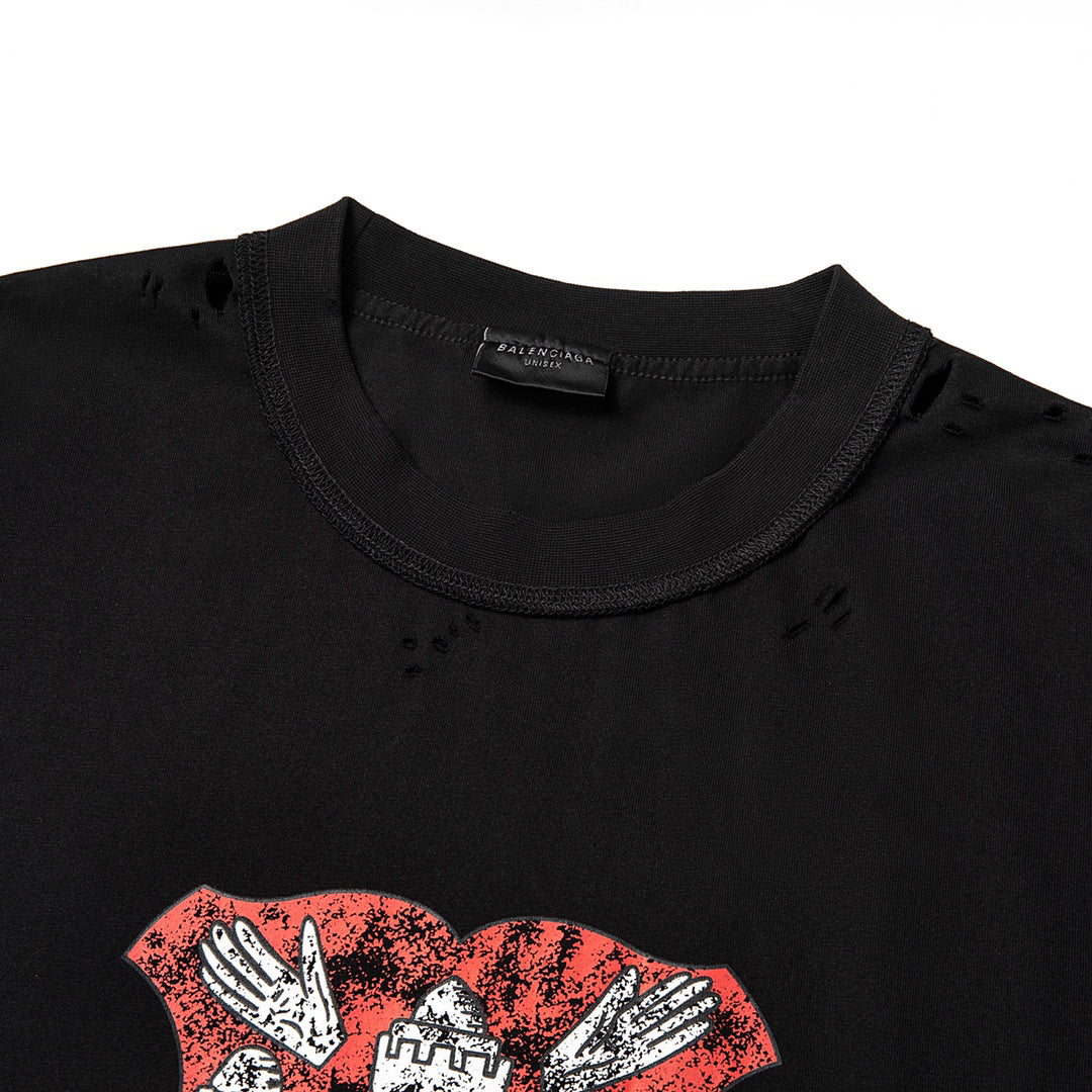T-shirt à manches courtes avec motif château en détresse