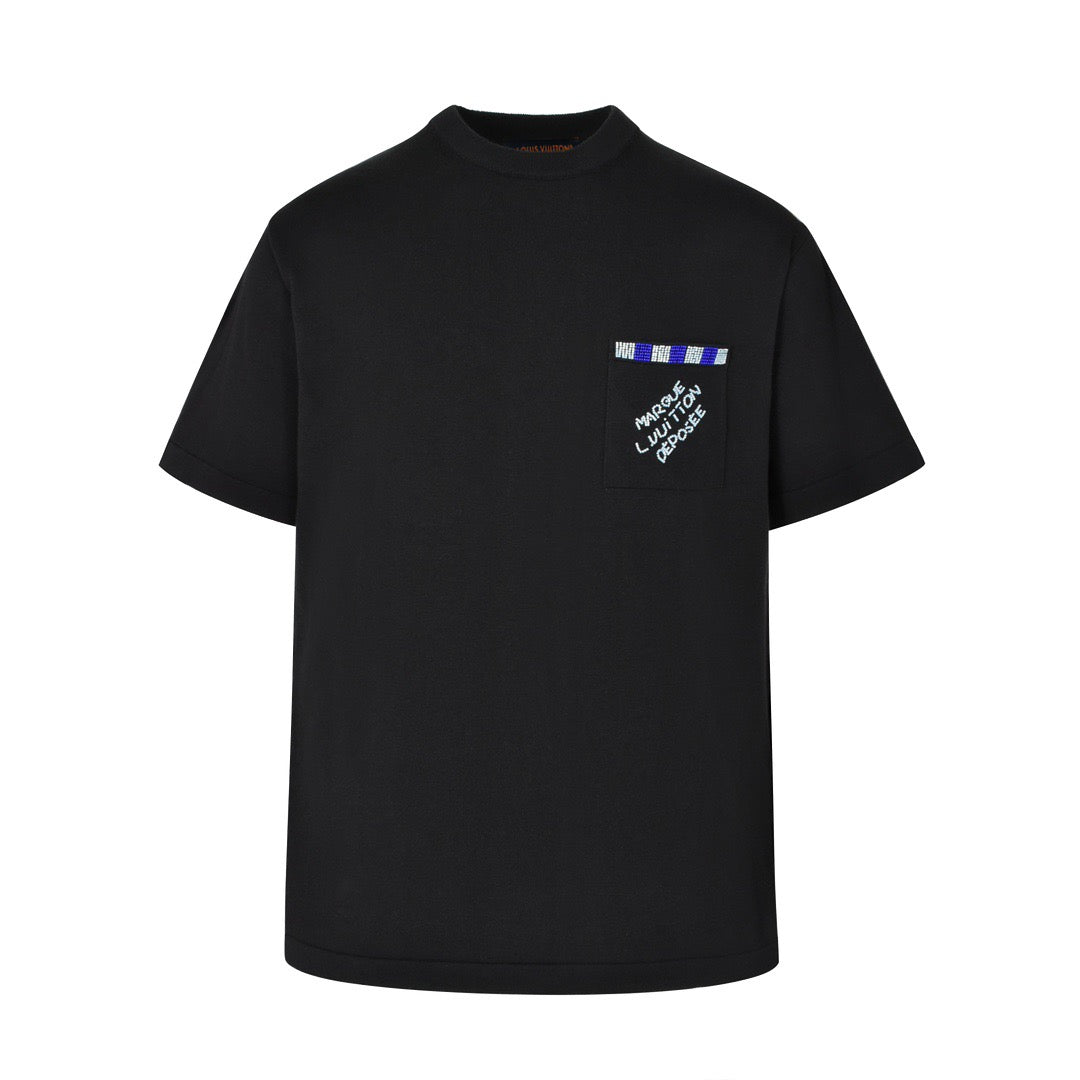 poche poitrine brodée de perles manches courtes