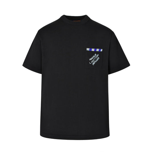 poche poitrine brodée de perles manches courtes