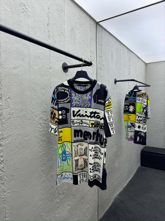 manches courtes à imprimé multi-motifs avec logo à carreaux