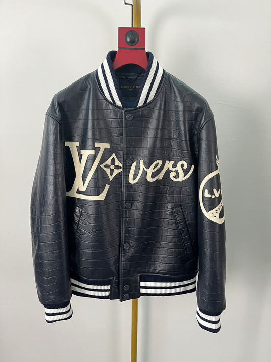 veste en cuir à imprimé crocodile