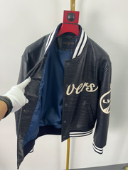 veste en cuir à imprimé crocodile