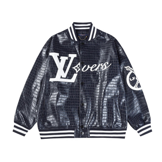 veste en cuir à imprimé crocodile