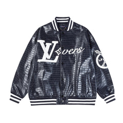 veste en cuir à imprimé crocodile