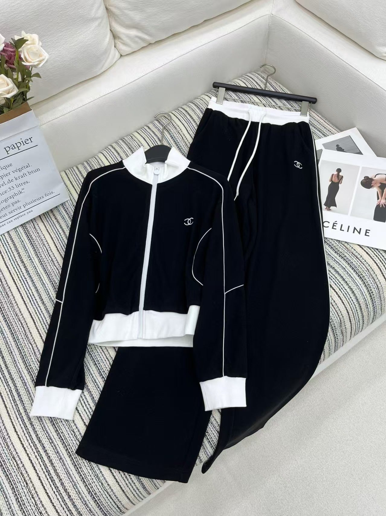 Ensemble de cordon de serrage à fermeture éclair classique Double C 