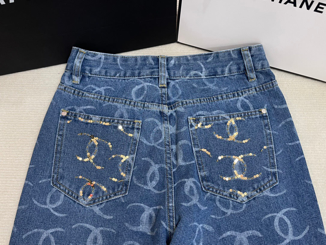 Pantalon à paillettes avec poche arrière entièrement imprimée