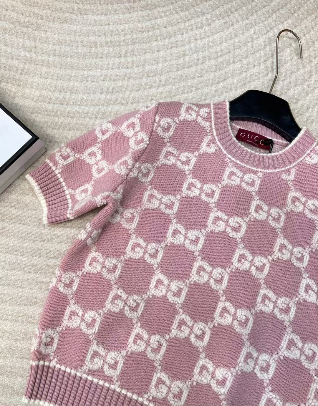 Pull en laine tricoté jacquard classique à col rond et manches courtes