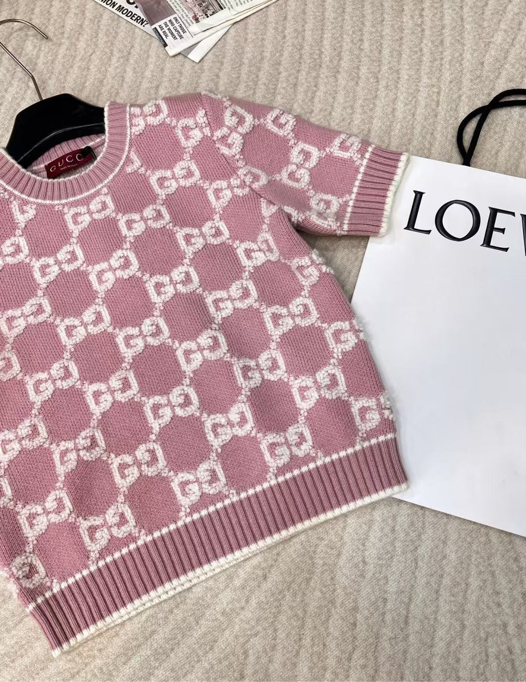 Pull en laine tricoté jacquard classique à col rond et manches courtes