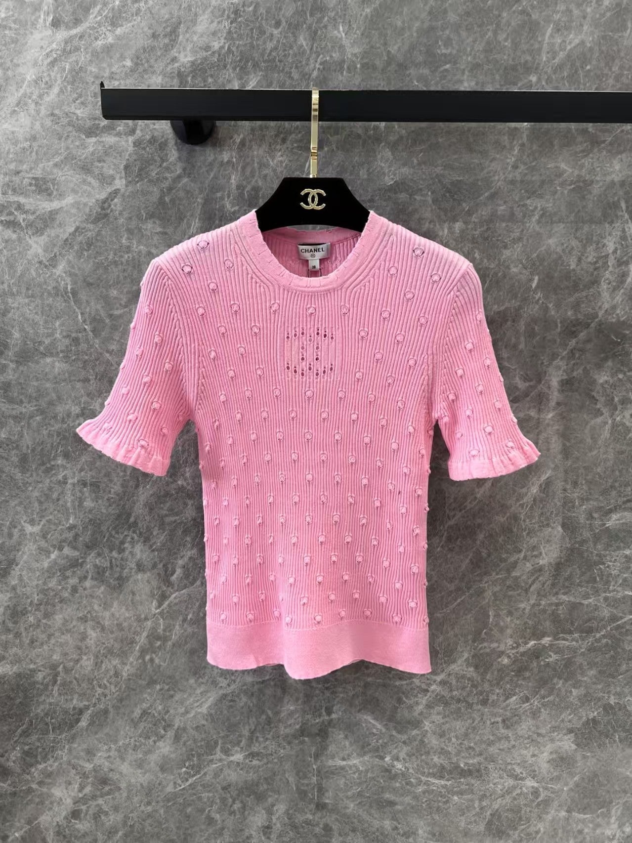 Manches courtes tricotées au crochet à pois 3D