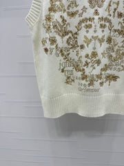 Round Neck Embroidered Flower and Butterfly Knitted Vest