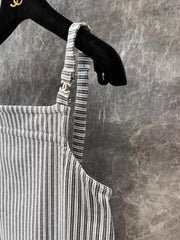 Metallic micro logo striped suspender skirt