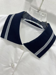 25 Spring/Summer Contrast Navy Blue Knitted Suit
