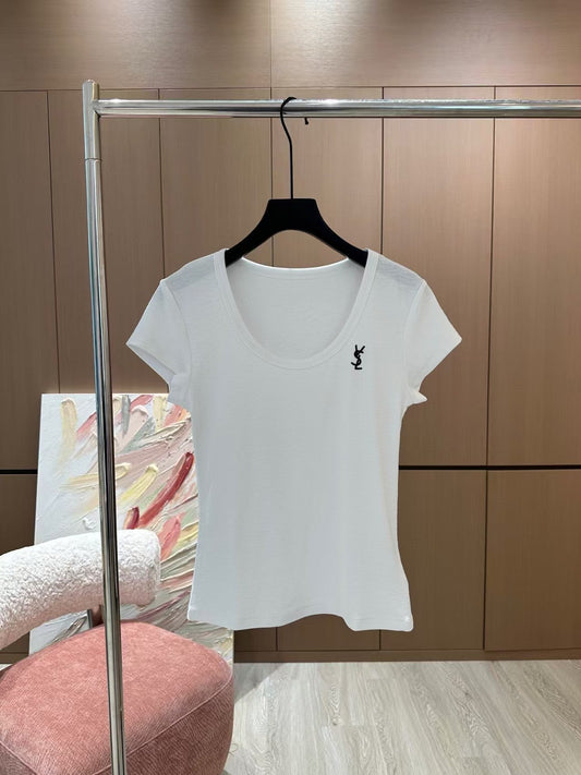 25 New Contrast Color Embroidery Short Sleeve T-shirt