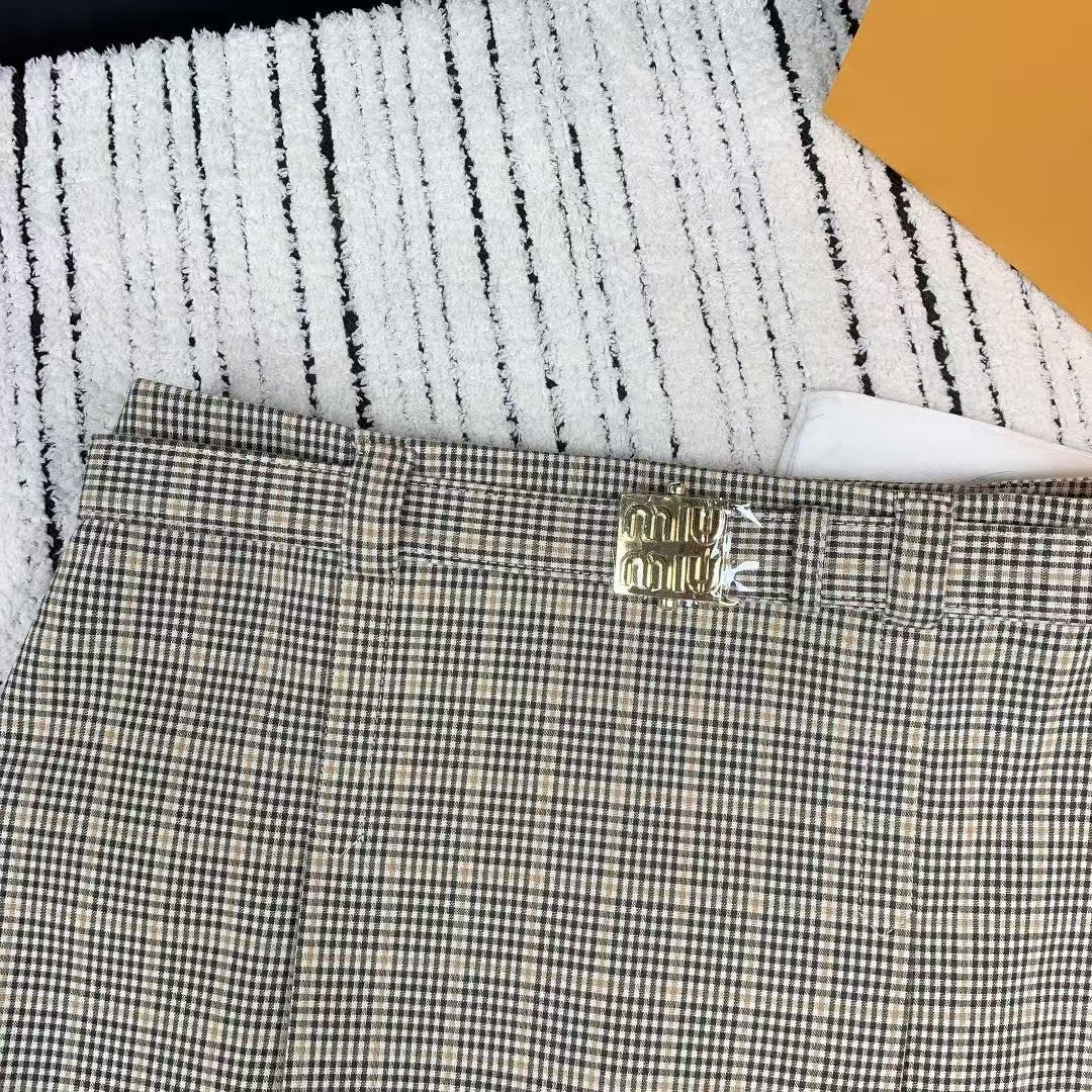 Frühling und Sommer neuer Stil seitlicher Reißverschluss karierter Gürtelrock