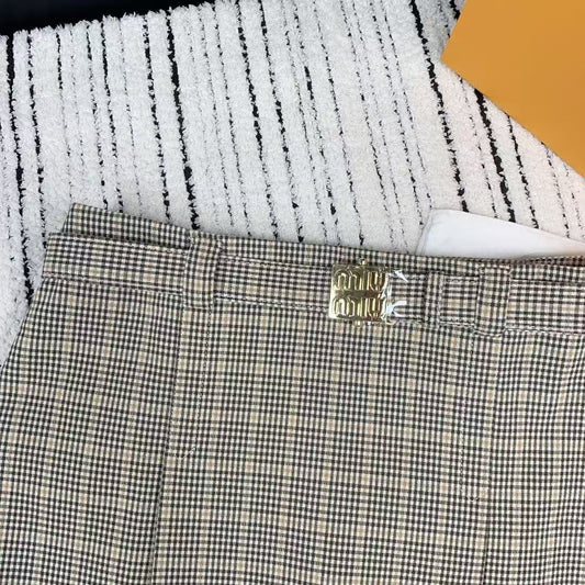 Spring and summer new style side zipper plaid belt skirt