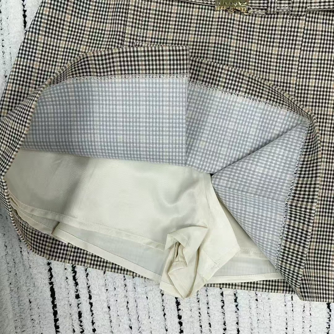 Frühling und Sommer neuer Stil seitlicher Reißverschluss karierter Gürtelrock