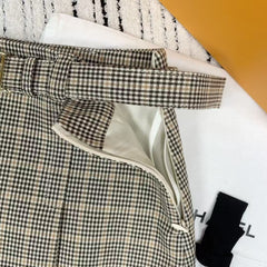 Spring and summer new style side zipper plaid belt skirt