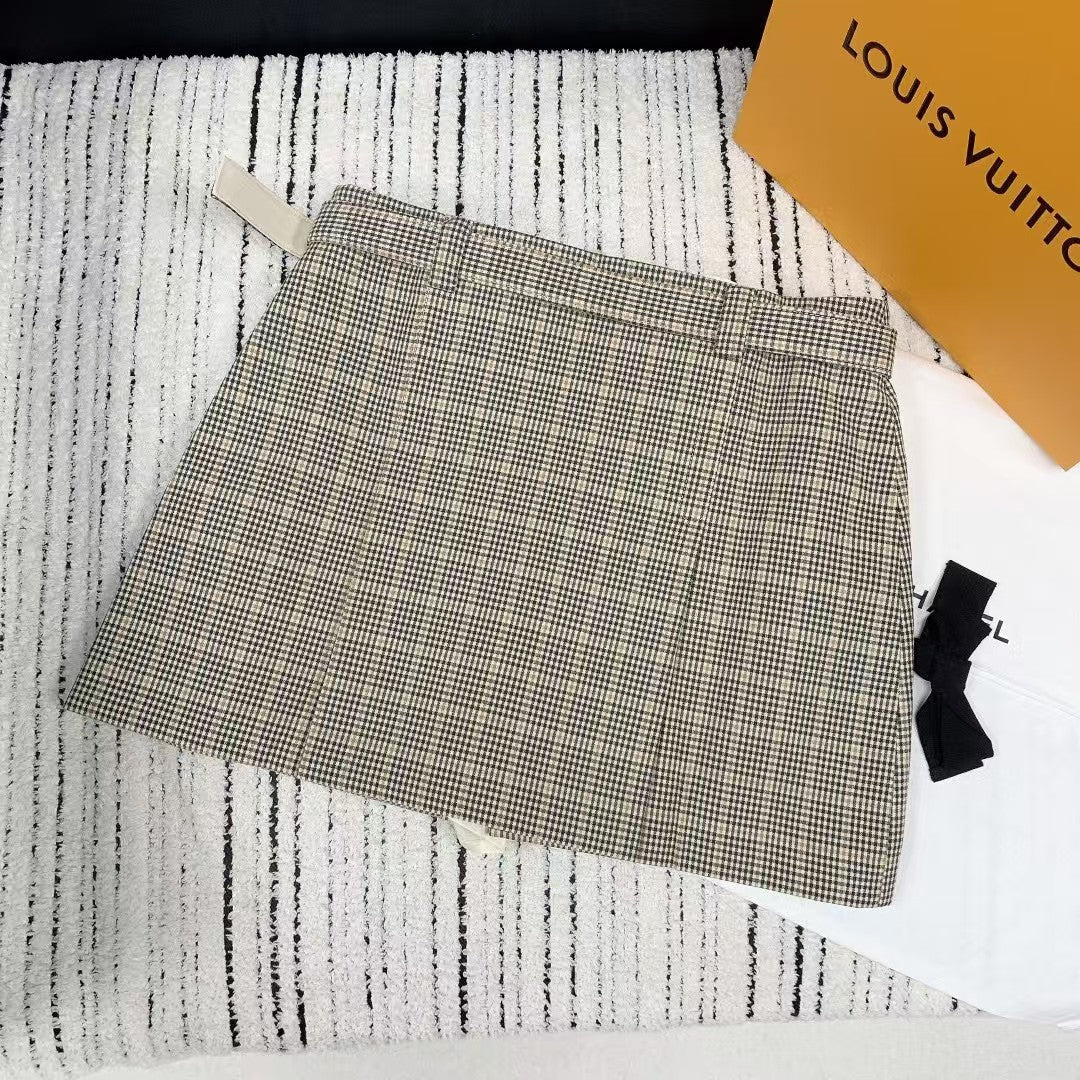 Frühling und Sommer neuer Stil seitlicher Reißverschluss karierter Gürtelrock