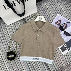 25 Early Spring Splicing Letter Ribbon Lapel Short Sleeve Suit