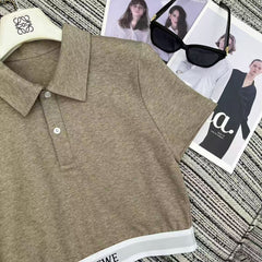 25 Early Spring Splicing Letter Ribbon Lapel Short Sleeve Suit