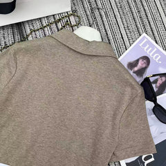25 Early Spring Splicing Letter Ribbon Lapel Short Sleeve Suit
