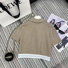 25 Early Spring Splicing Letter Ribbon Lapel Short Sleeve Suit