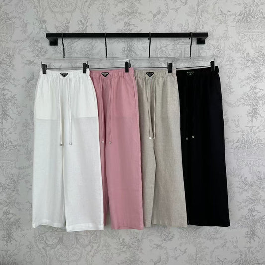 Pantalon large à taille élastique en lin de début de printemps 25