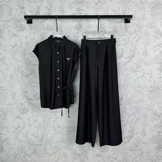 Ensemble pantalon large à taille élastique et bandage en denim de soie pour début de printemps (25 pièces)