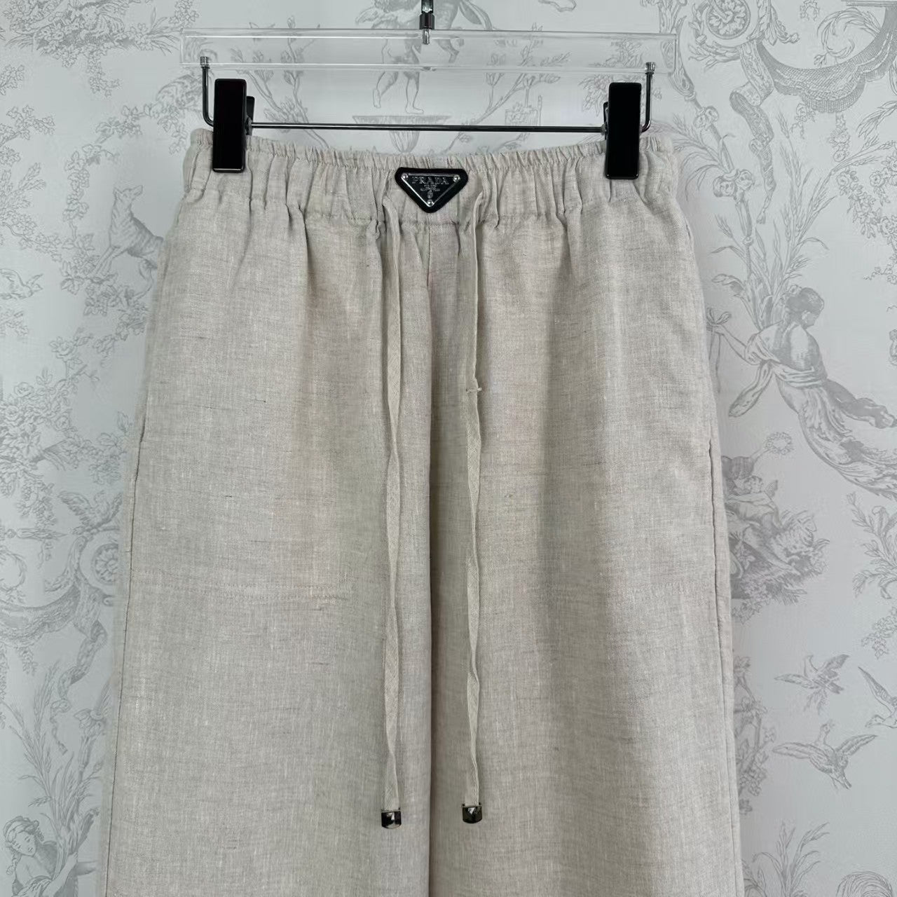 Pantalon large à taille élastique en lin de début de printemps 25