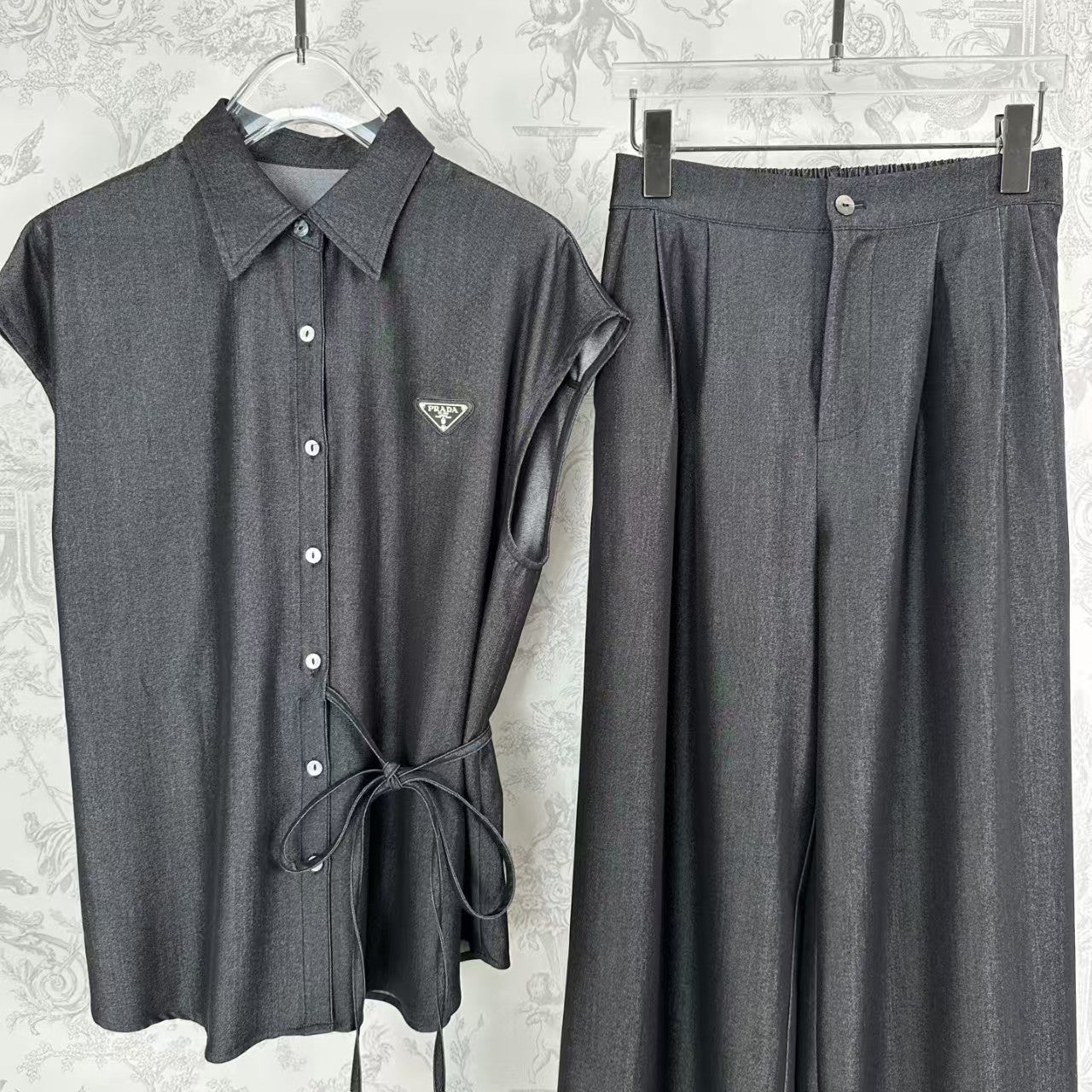 Ensemble pantalon large à taille élastique et bandage en denim de soie pour début de printemps (25 pièces)