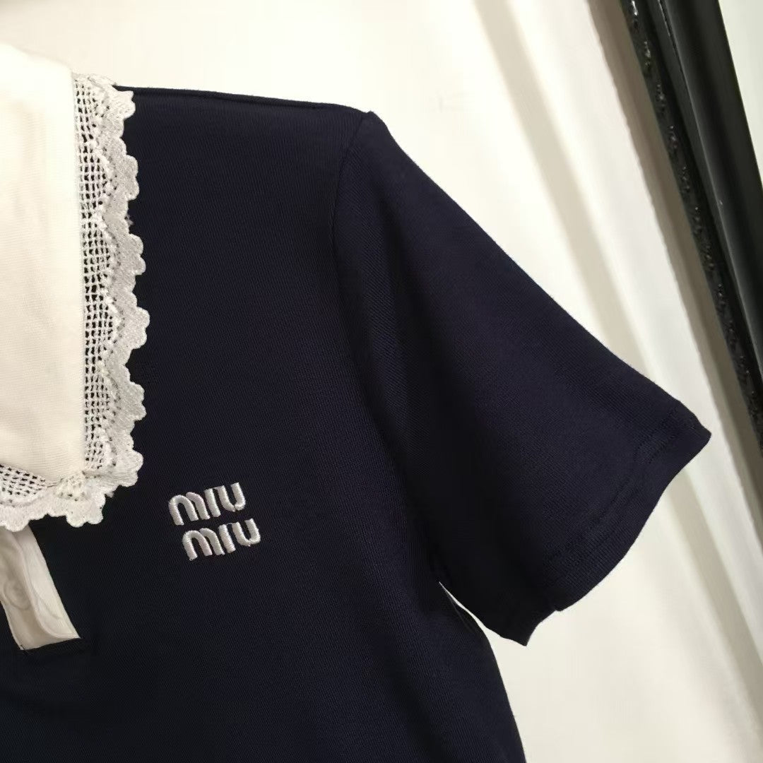 25 nouveaux logos simples brodés, manches courtes à revers en dentelle assorties