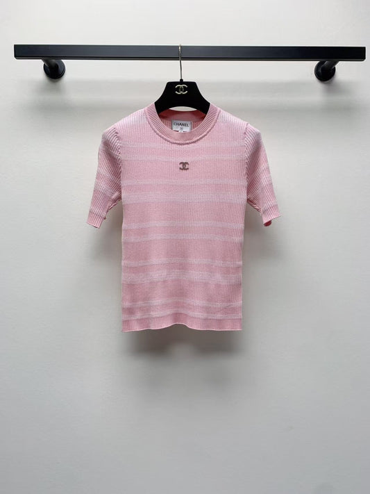 25 nouveaux pulls tricotés à rayures et col rond à manches courtes pour le printemps et l'été