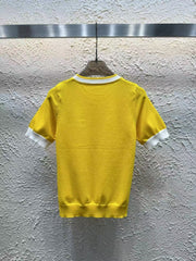 Color Diamond Letter Knitted Short Sleeves